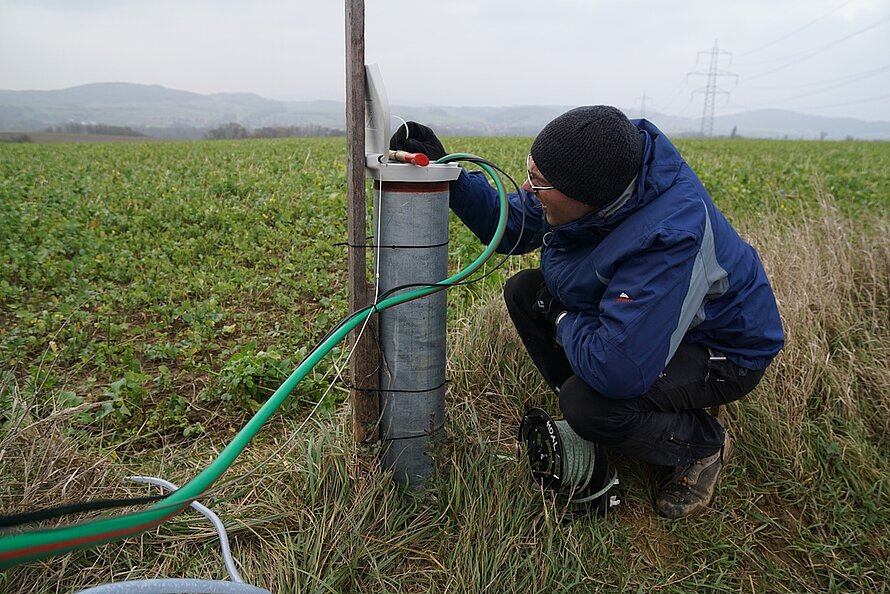 Groundwater sampling at the groundwater wells
